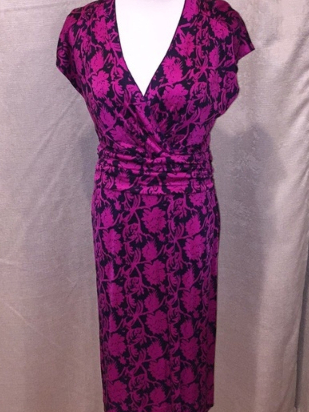 Tory Burch Fuchsia and Black Floral Wrap Midi Dress